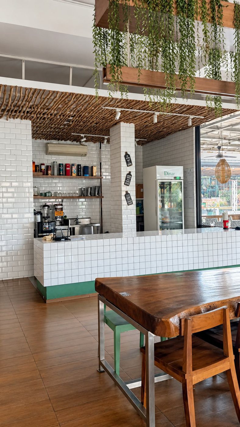 Area dapur dan meja makan Dinar Seafood
